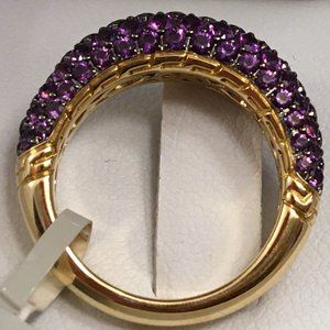 NWT $4100 John Hardy 18K Yellow Gold Pavé Amethyst Classic Chain Ring Size 7